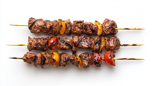 Grilled Skewers on White Background