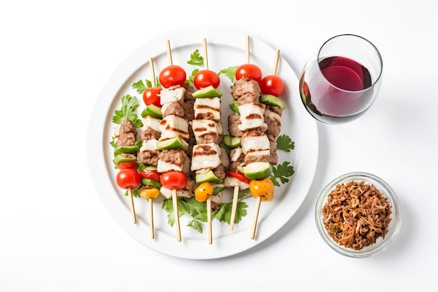 Grilled Skewers with Red Wine and Side Dish