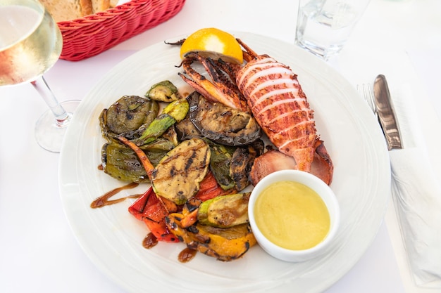 Grilled squid and vegetables