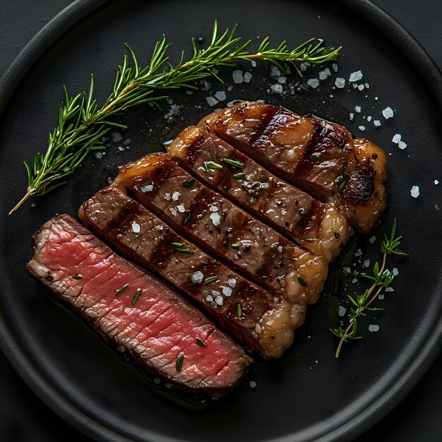 Photo grilled steak photo sliced sirloin with rosemary and salt