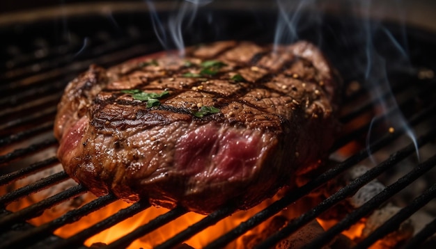 Grilled steak on a plate juicy and rare ready to eat generated by AI