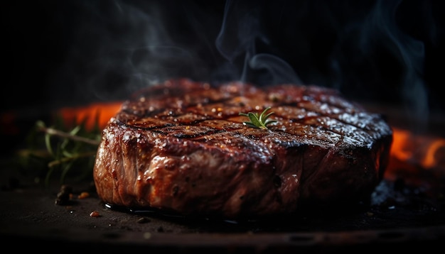 Grilled steak on plate smoky and delicious generated by AI