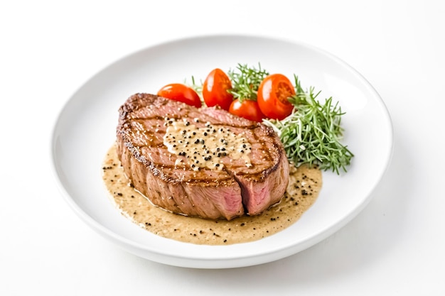 Grilled Steak with Creamy Sauce and Cherry Tomatoes