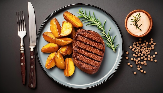 Grilled Steak with Potatoes and Rosemary