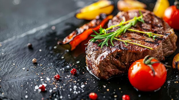 Grilled Steak with Roasted Peppers and Tomatoes