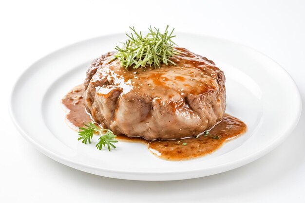 Grilled Steak with Sauce on White Plate