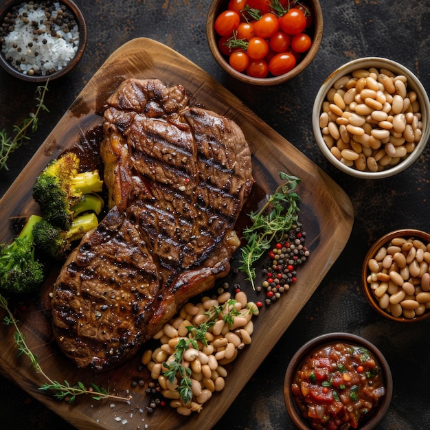 Grilled Steak with White Beans Broccoli and Tomato Salsa