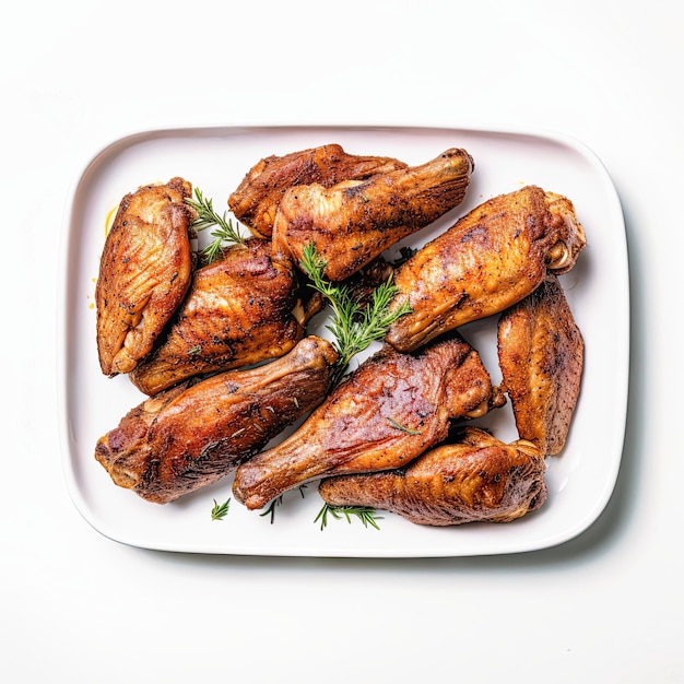 grilled turkey wings on white background top view