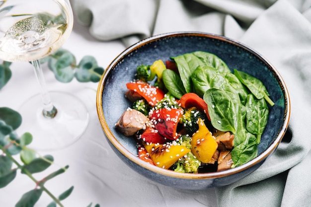 Grilled vegetable salad in ceramic dish