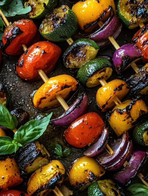 Grilled vegetable skewers with a tangy marinade