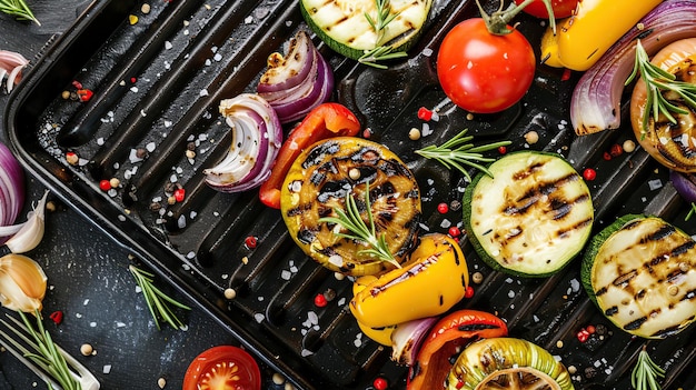 Grilled Vegetables on a Black Grill Pan