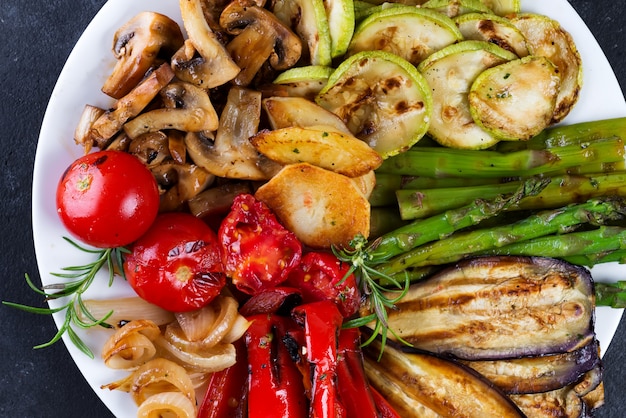 Grilled vegetables on a plate close up