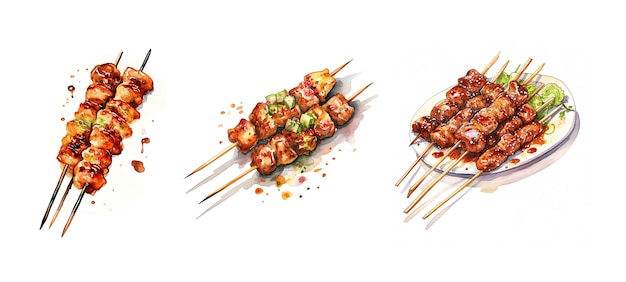 Grilled yakitori skewer ai generated watercolor