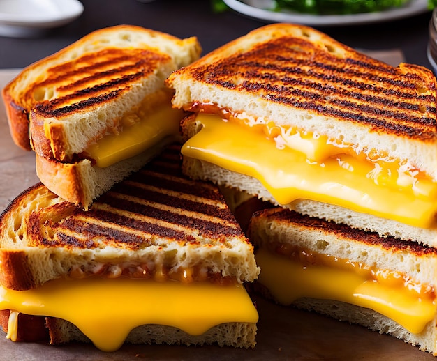 Grillen cheese sandwich with ham and cheese and vegetables