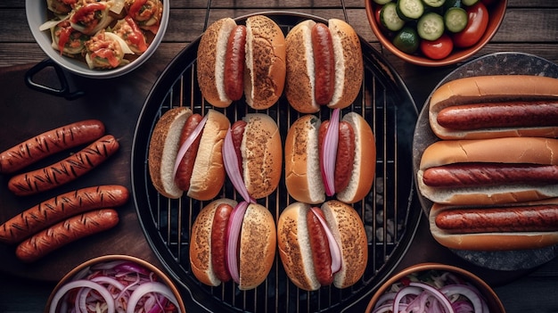 grilling hamburgers and hot dogs