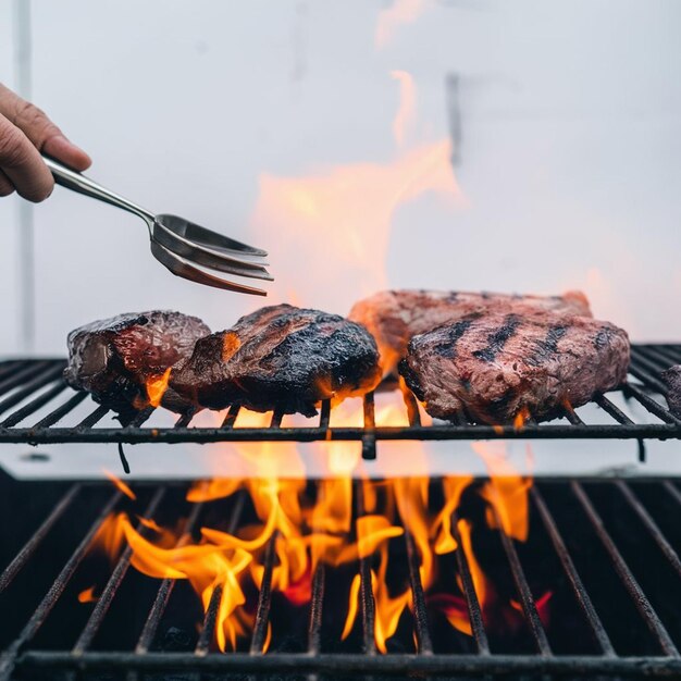 Grilling meats over an open flame