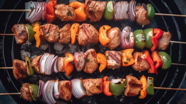 Grilling shashlik on barbecue grill