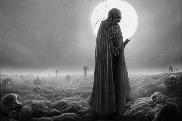 Grim reaper collecting souls at night Halloween festival concept Digital art