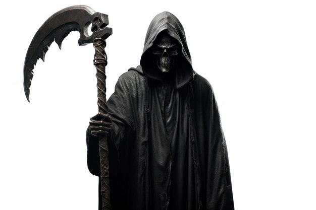 Photo grim reaper costume weapon white background