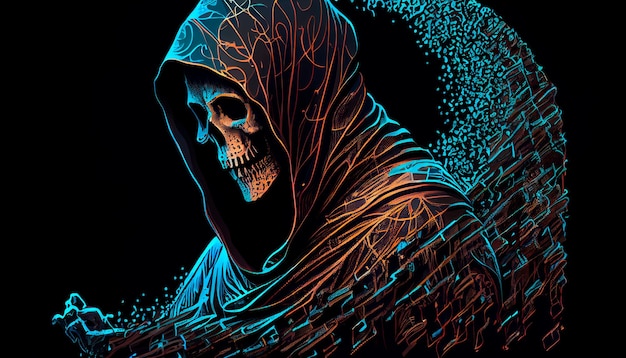 Grim reaper death illustration of a scary Generative AI