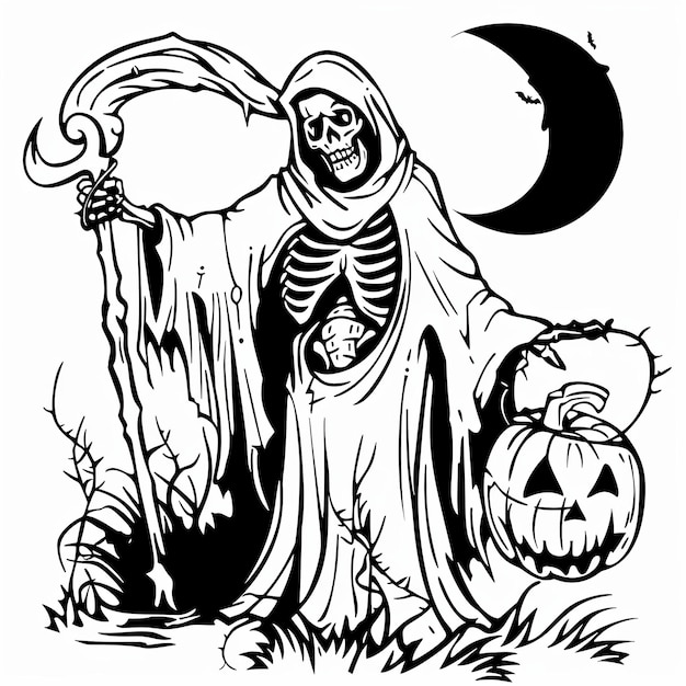 Photo grim reaper halloween coloring page