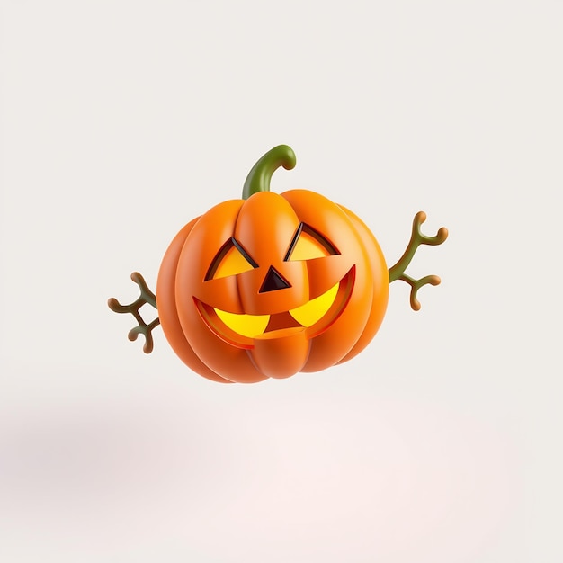 A grinning jackolantern with glowing eyes and a big smile on a white background