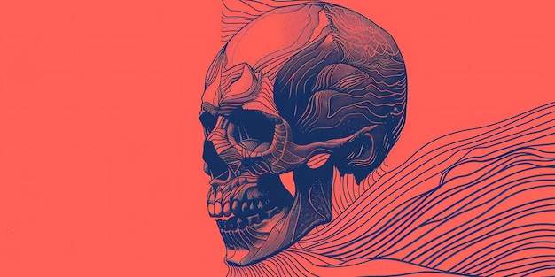 Photo gritty contemporary skull illustration with dynamic contrast of bold and delicate strokes