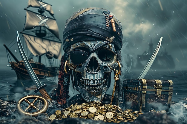 Gritty Pirate Skull with Weathered Bandana