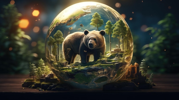 Grizzly bear in a glass sphere