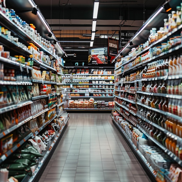 Photo a grocery aisle with a bottle of beer on the shelf