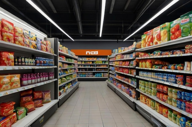 a grocery aisle with a sign that saysoon it