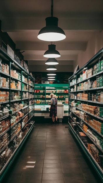 Grocery shop with food on shelves in budapest