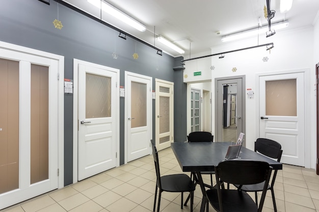 GRODNO BELARUS JANUARY 2019 panorama view in interior of modern shop of doors and door hardware for loft apartments