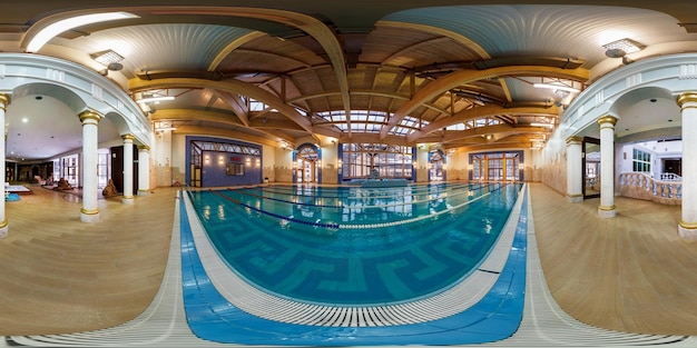 GRODNO BELARUS March 21 2013 Full 360 degree equirectangular spherical panorama in the modern swimmig pool