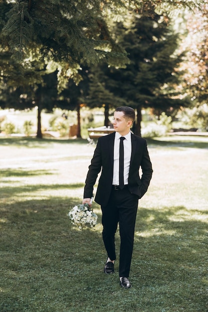 Groom in black tuxedo