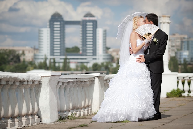 Groom and bride in their wedding day