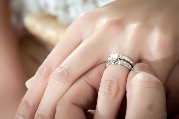 The groom wearing wedding ring for his bride