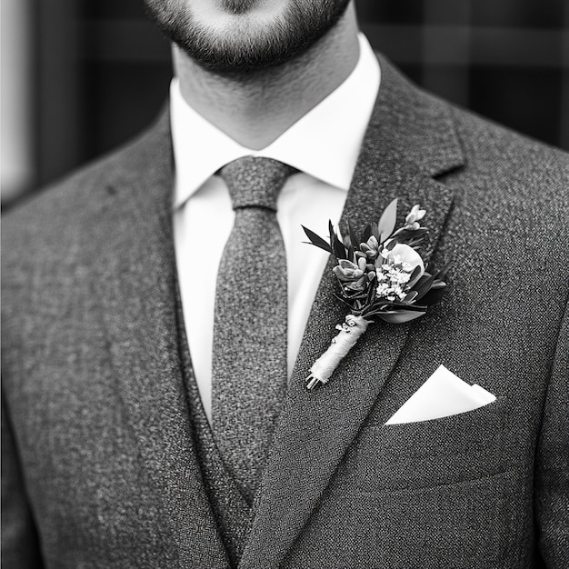 Photo groom with a pocket square and tie clip