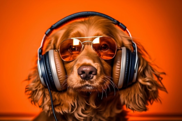 Groovy DJ Ginger Dog with Sunglasses and Headphones Generative AI