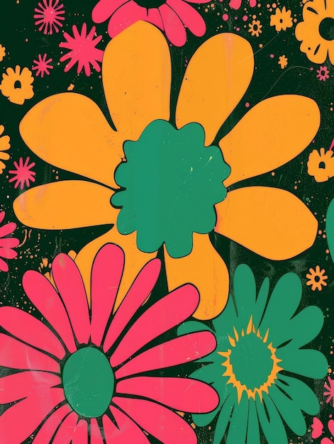 Photo groovy floral pattern in vibrant colors