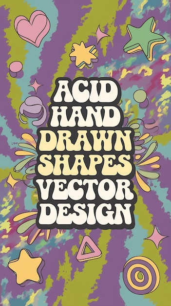 Groovy Funny Posters Collection Set of Acid Hand Drawn Shapes Vector Design