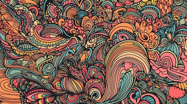 Groovy psychedelic hand drawn background generative ai