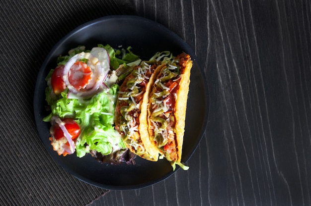 Ground Beef Tacos Shells with salad