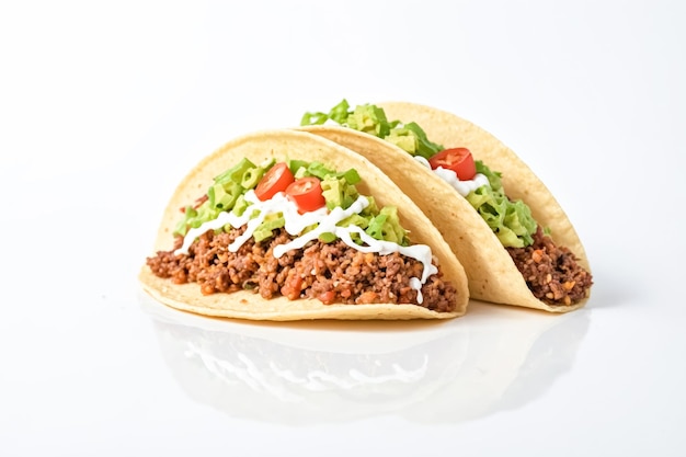 Ground beef tacos with avocado lettuce and sour cream