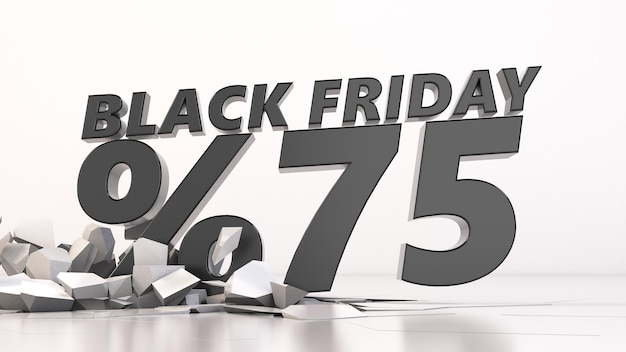 Ground breaking %75 Black friday sale. 3d illustration, suitable for discount and sale themes.