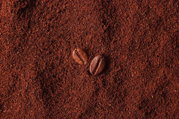 Ground coffee close up on the table