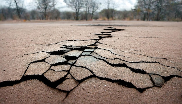 Ground cracks breaks on land surface from earthquake