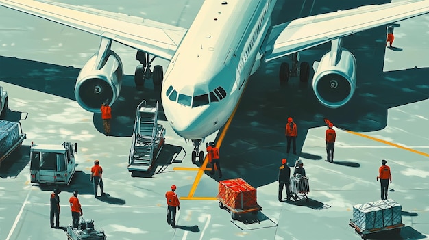 Photo ground crew preparing airplane