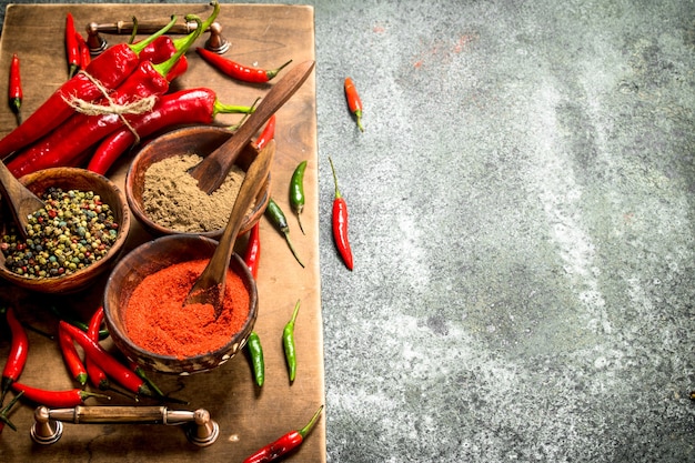 Ground red hot chili peppers in a bowl.