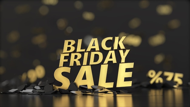 Groundbreaking golden Black friday text. 3D illustration, suitable for discount and sale themes.